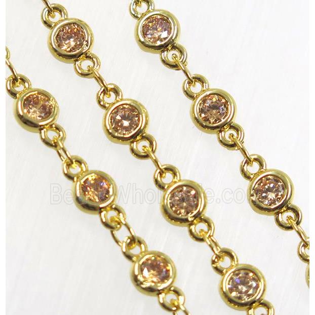 champagne zircon, copper chain, gold plated