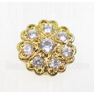 copper beads pave zircon, gold plated