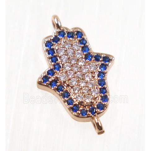 copper hamsahand connector pave zircon, rose gold