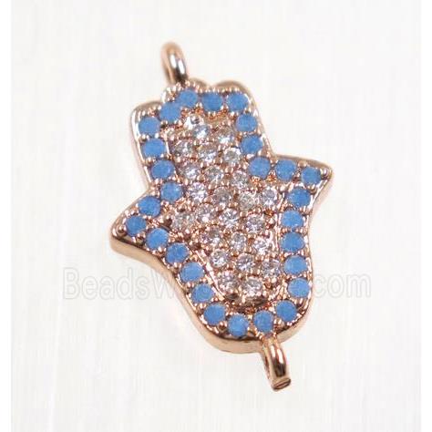 copper hamsahand connector pave zircon, rose gold