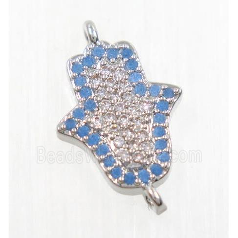 copper hamsahand connector pave zircon, platinum plated