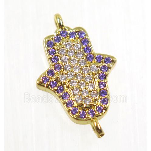 copper hamsahand connector pave zircon, gold plated
