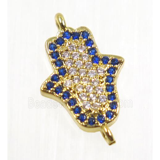 copper hamsahand connector pave zircon, gold plated
