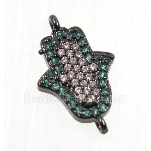 copper hamsahand connector pave zircon, black plated