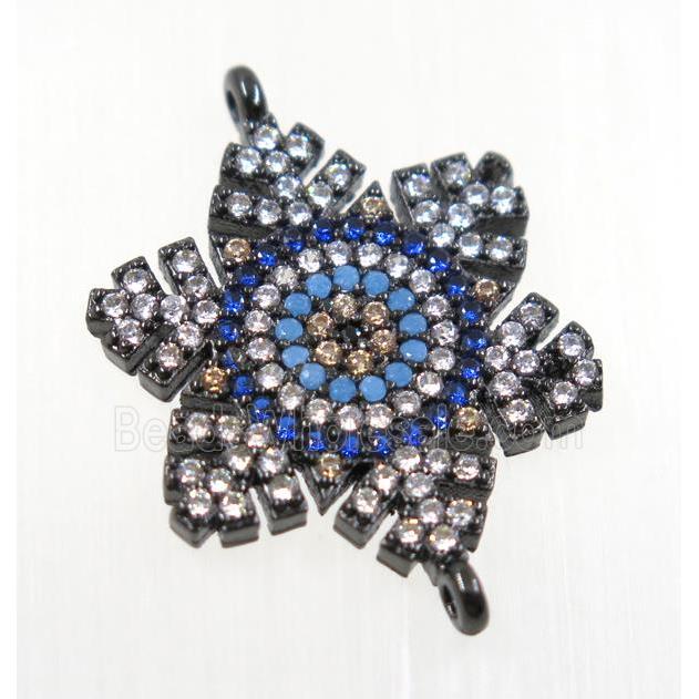 copper flower connector pave zircon, black plated