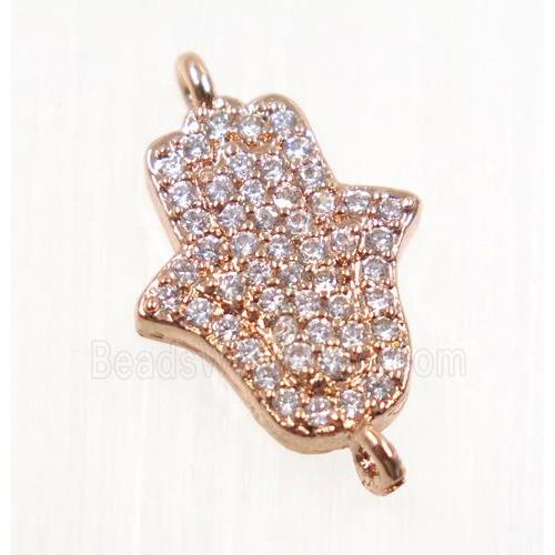copper hamsahand connector pave zircon, rose gold