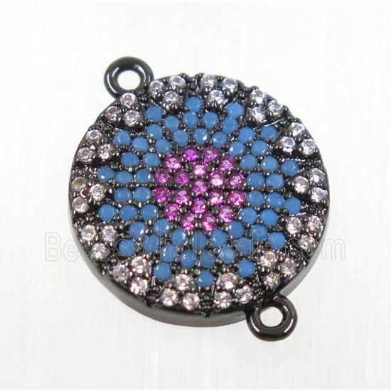 copper button connector pave zircon, black plated