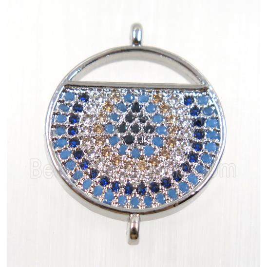 copper circle connector pave zircon, platinum plated