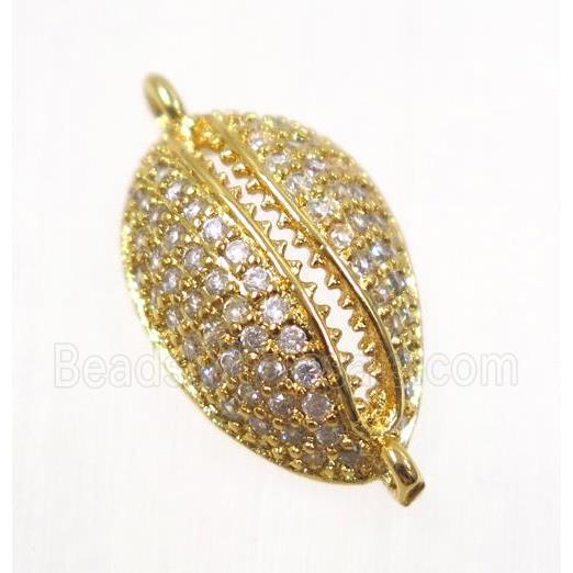 copper connector pave zircon, slide fastener, gold plated