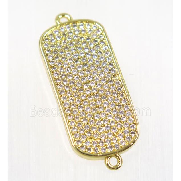 copper rectangle connector pave zircon, gold plated