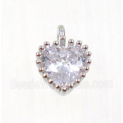 copper heart pendant pave zircon, platinum plated