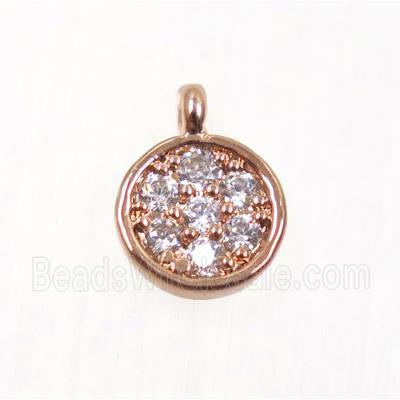 copper circle pendant pave zircon, rose gold