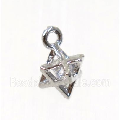 copper pendant with zircon, fire element, platinum plated