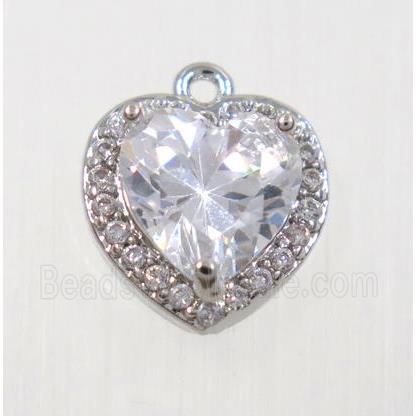 copper heart pendant pave zircon, platinum plated