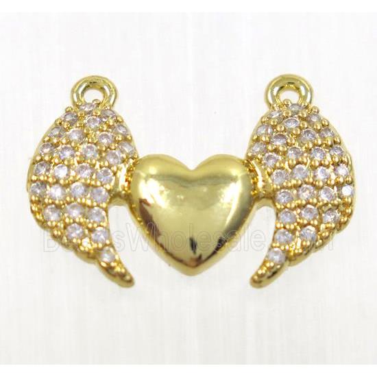 copper wing pendant pave zircon with 2loops, gold plated