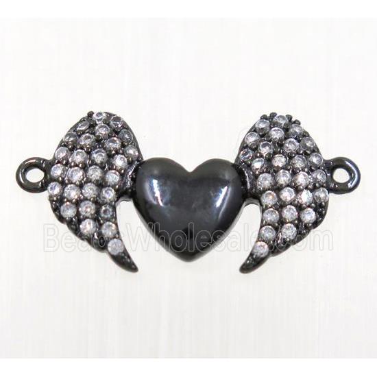 copper wing connector pave zircon with 2loops, black plated