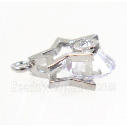 copper star pendant pave zircon, platinum plated