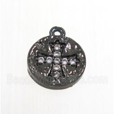 copper button cross pendant pave zircon, black plated