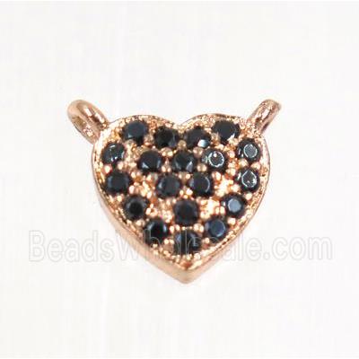 copper heart pendant pave zircon with 2loops, rose gold
