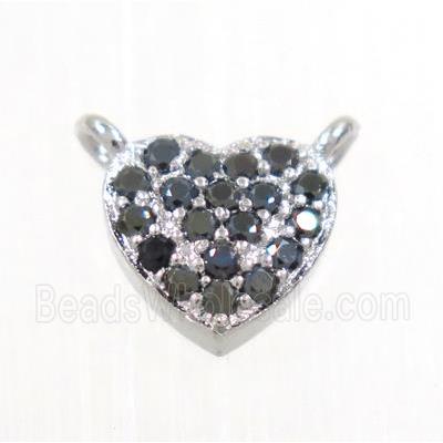 copper heart pendant pave zircon with 2loops, platinum plated