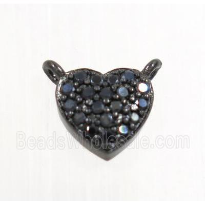 copper heart pendant pave zircon with 2loops, black plated