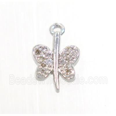 copper butterfly pendant pave zircon, platinum plated