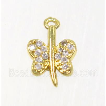 copper butterfly pendant pave zircon, gold plated