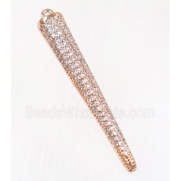 copper stick pendant pave zircon, rose gold