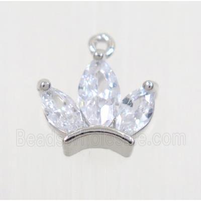 copper crown pendant pave zircon, platinum plated