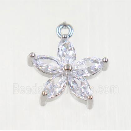 copper flower pendant pave zircon, platinum plated