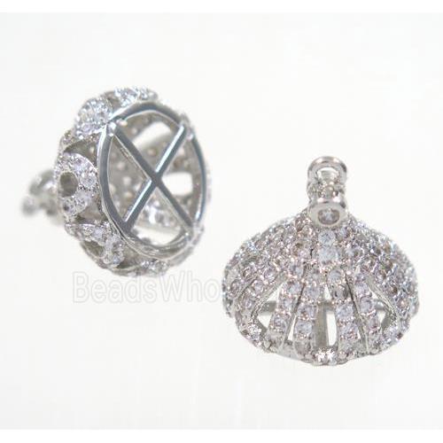 copper tassil bail pendant pave zircon, crown, platinum plated