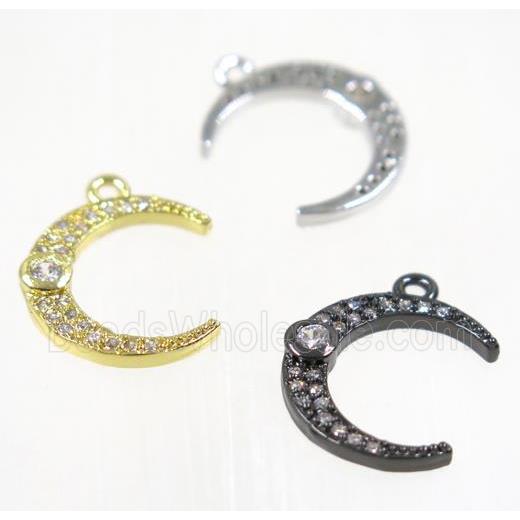 copper crescent moon pendant pave rhinestone, mix color