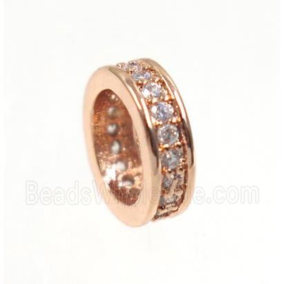 copper rondelle beads paved zircon, rose gold
