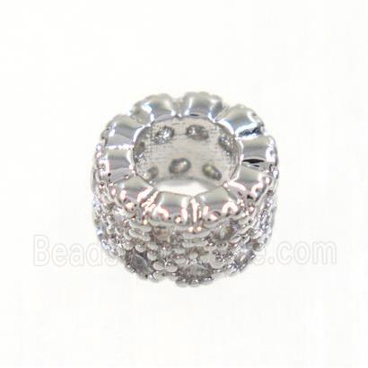 copper rondelle beads paved zircon, platinum plated