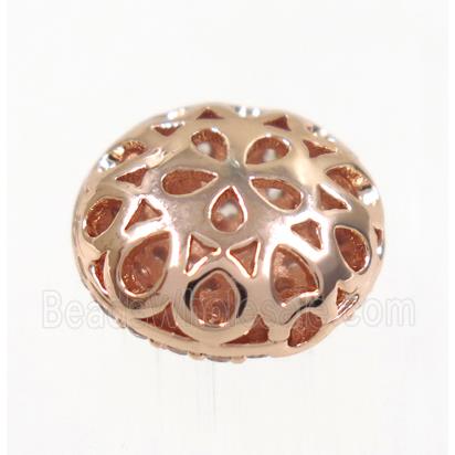 copper button beads paved zircon, rose gold