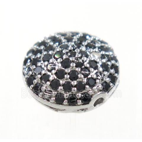 copper button beads paved zircon, platinum plated