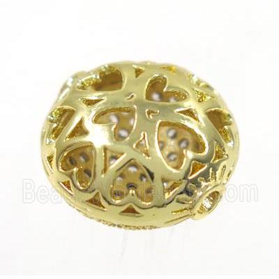 copper circle beads paved zircon, gold plated