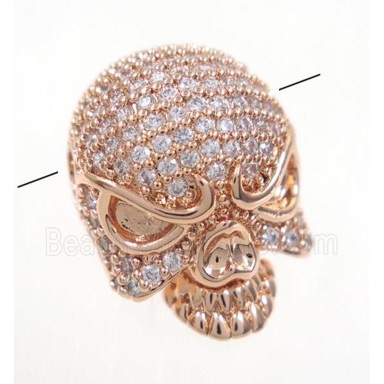 copper skull beads paved zircon, rose gold