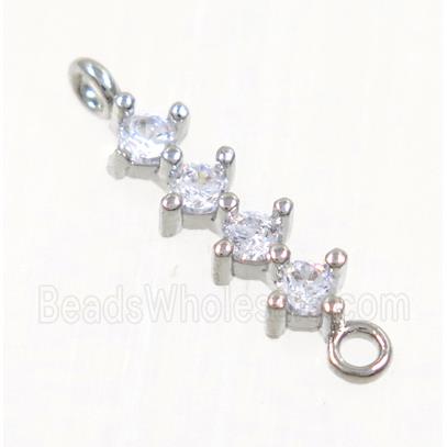 copper stick connector paved zircon, platinum plated