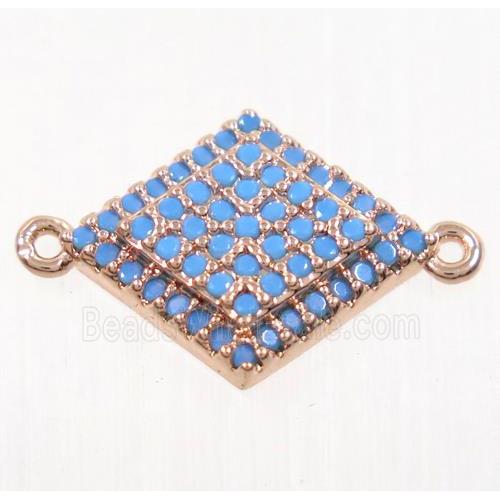copper rhombic connector paved zircon, rose gold, turq
