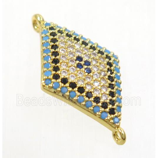copper rhombic connector paved zircon, gold plated