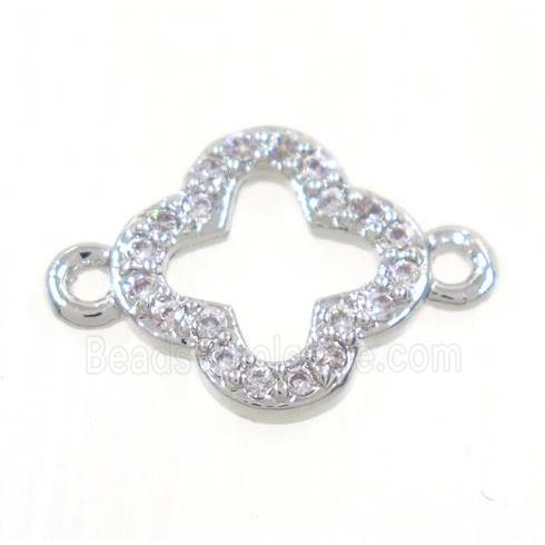 copper four-leaf Clover connector paved zircon, platinum plated