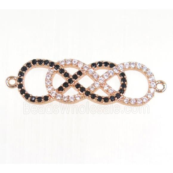 double infinity copper connector paved zircon, rose gold