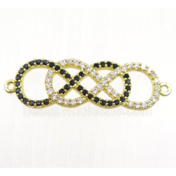 double infinity copper connector paved zircon, gold plated