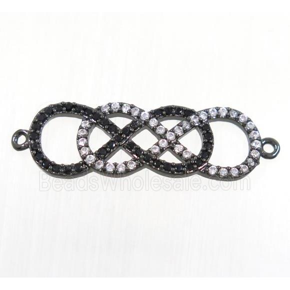 double infinity copper connector paved zircon, black plated