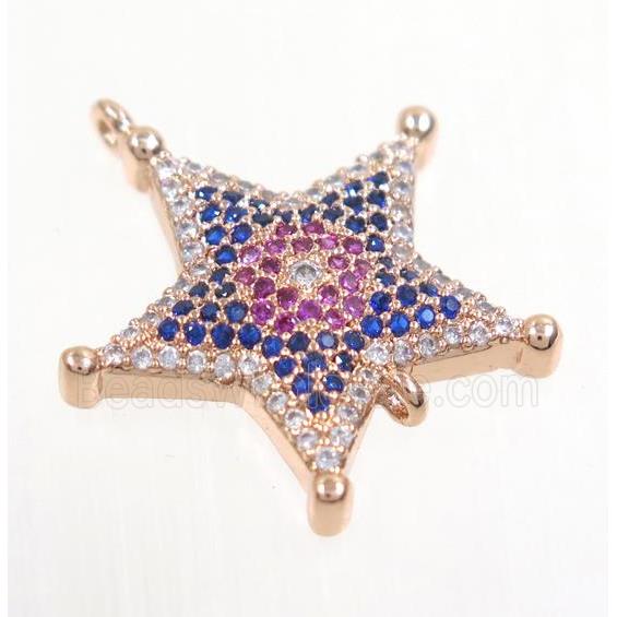copper Star connector paved zircon, rose gold
