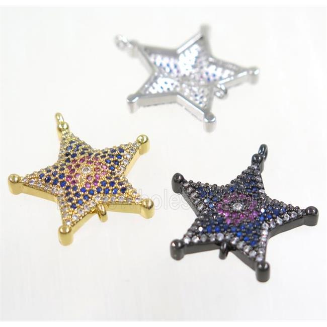 copper Star connector paved zircon, mix color