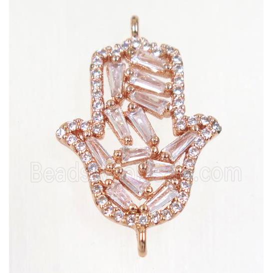 copper Hamsahand connector paved zircon, rose gold