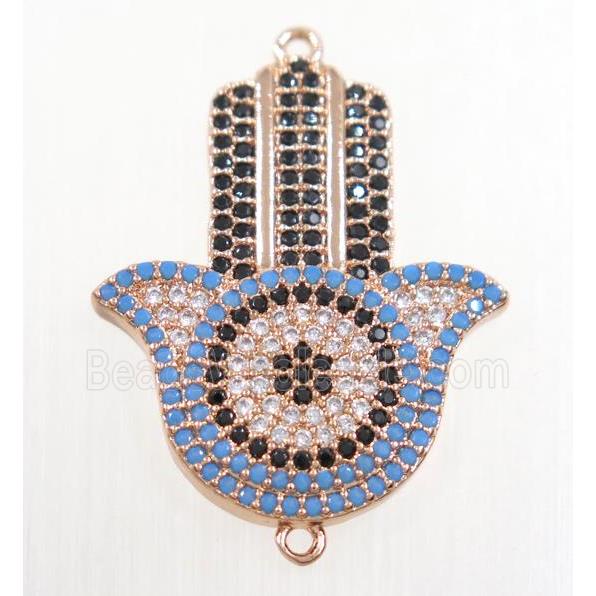 copper Hamsahand connector paved zircon, rose gold