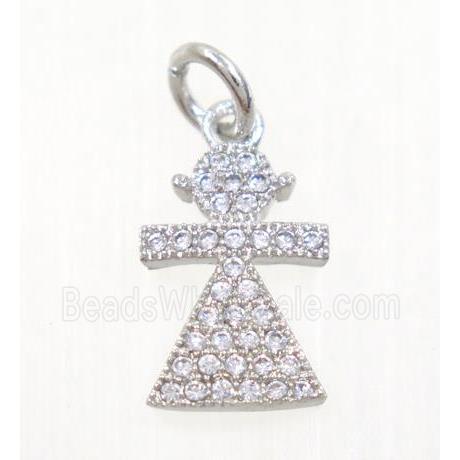 copper Kid pendant paved zircon, cartoon, platinum plated